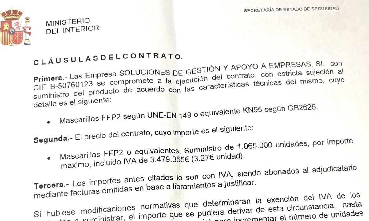Contrato del Ministerio del Interior con el contratista que asesoró a Koldo García para la compra de mascarillas