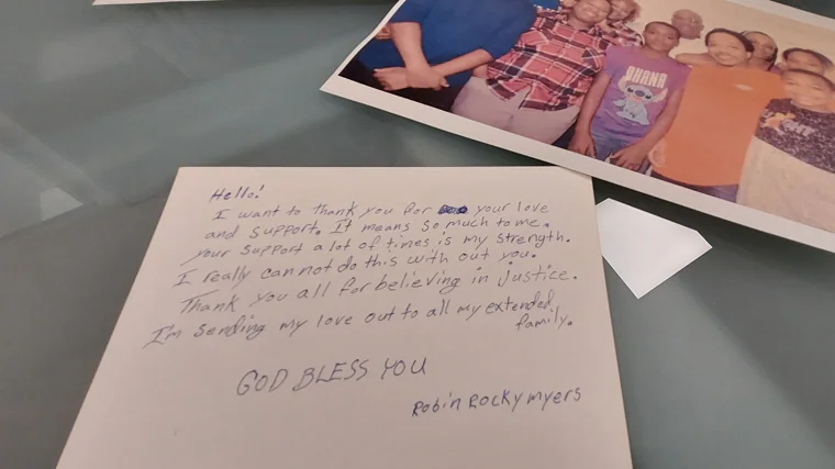 Rocky Myers envió una nota, a través de su equipo legal, agradeciendo la ayuda que le dio fuerzas para continuar, y también mostró su agradecimiento a quienes creen en la justicia.